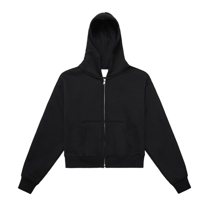 Fleeced Zip-Up Cropped Hoodie