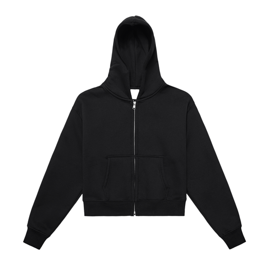 Fleeced Zip-Up Cropped Hoodie