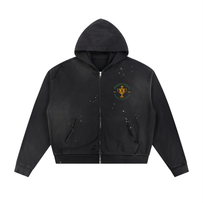 Sun Fade Frayed Raw Edge Fleece Zip Hoodie