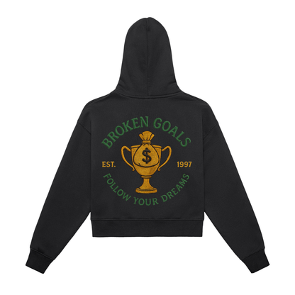 Fleeced Zip-Up Cropped Hoodie