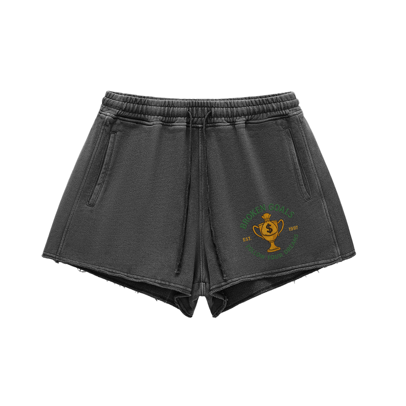 Washed Raw Edge Drawstring Shorts