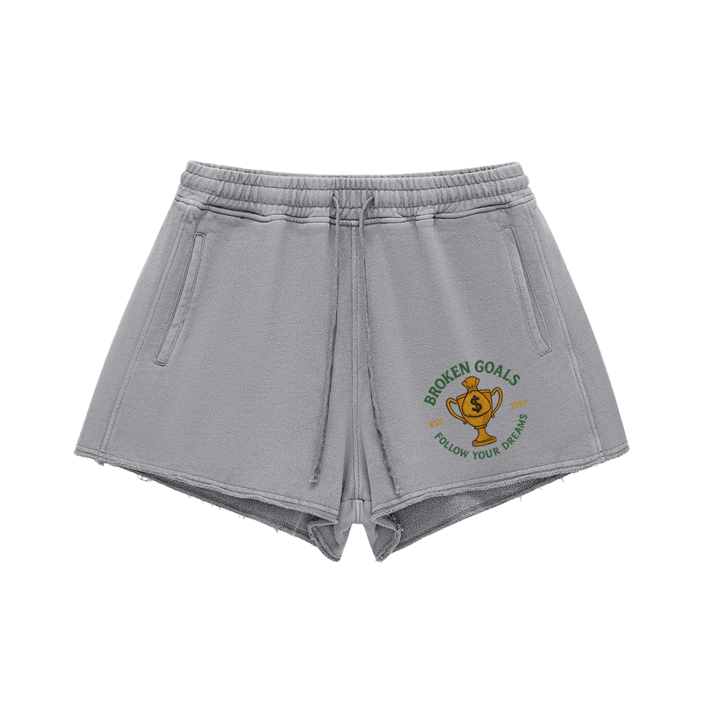 Washed Raw Edge Drawstring Shorts