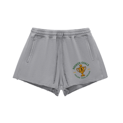 Washed Raw Edge Drawstring Shorts