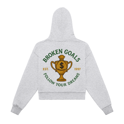 Fleeced Zip-Up Cropped Hoodie