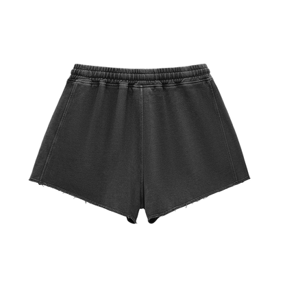 Washed Raw Edge Drawstring Shorts