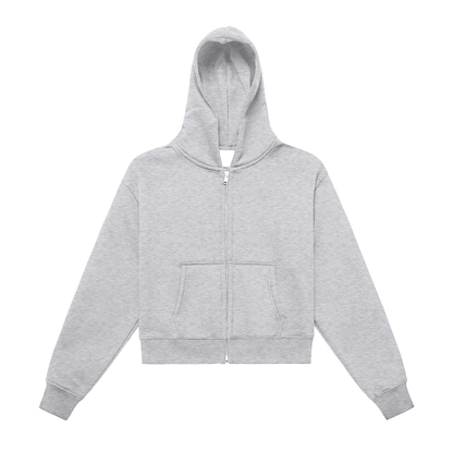 Fleeced Zip-Up Cropped Hoodie