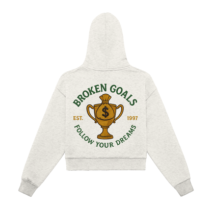 Fleeced Zip-Up Cropped Hoodie